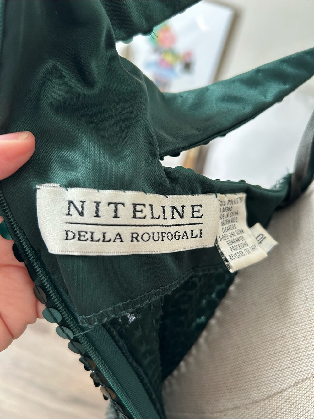 Vintage Niteline Della Roufogali Emerald Green Sequin-Strap Mini Dress - Picture 9 of 10